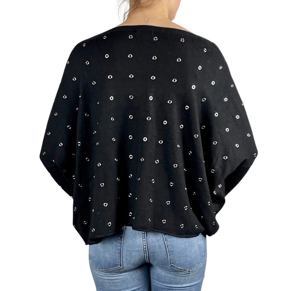 T-BAGS LOS ANGELES GROMMET EMBELLISHED DOLMAN SLEEVE BOAT NECK OVERSIZED SWEATER - Picture 2 of 12